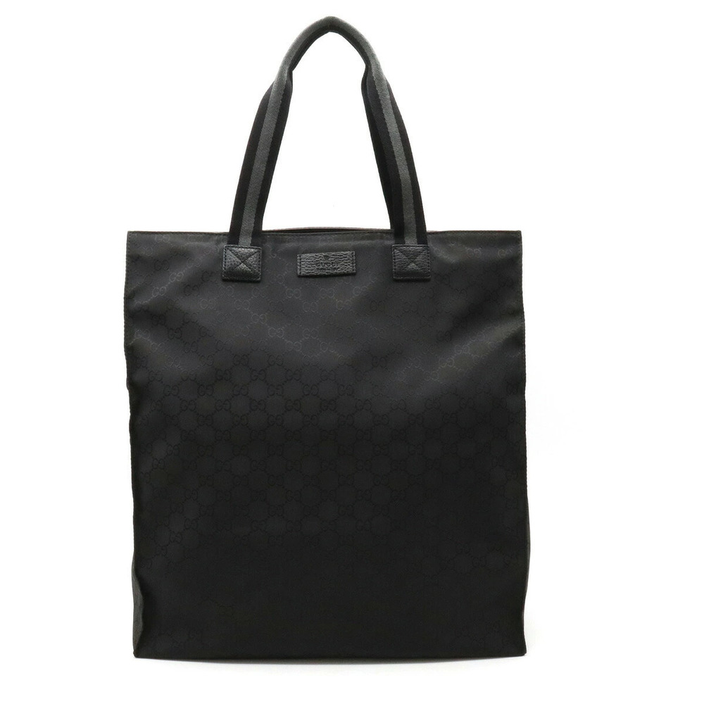 Gucci GG Tote Bag Shoulder Leather Black Gray